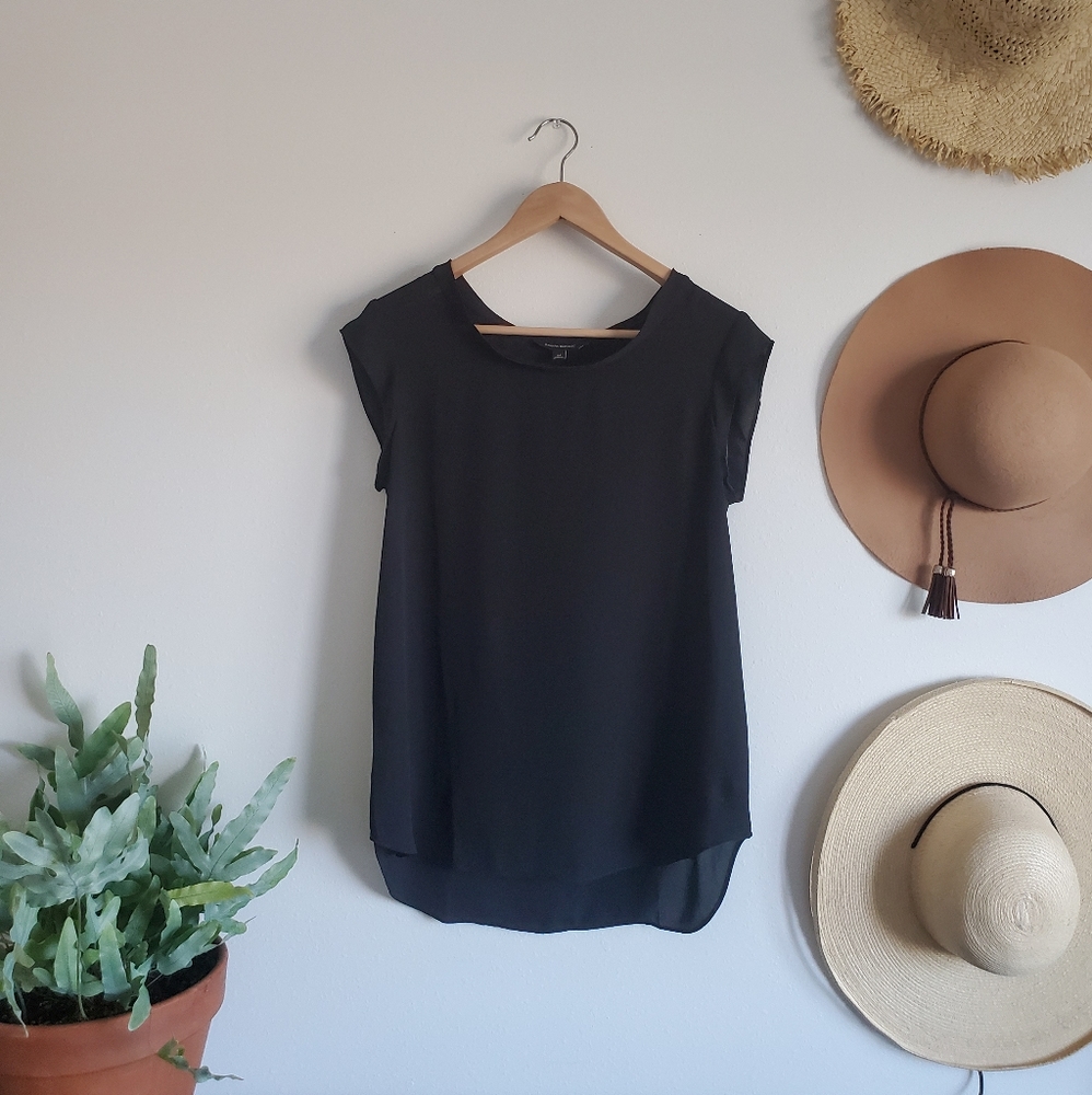 Black Short Sleeve Silky Blouse